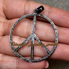 Vintage 2.46ct Clear Genuine Old Mine Rose Cut Diamond Silver Peace Sign Pendant