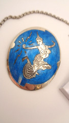 Vintage Sterling Silver Siam Niello Blue Enamel Necklace Brooch Clip Earring Set