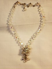 Vintage AB crystal beaded necklace w/tassel child’s necklace 14.5″