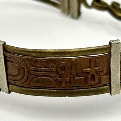 Leather Jasper Stone Bracelet Egyptian Revival Vintage Brass 6.75 in