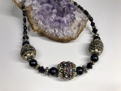 Tibetan Style Necklace Beaded Chunky Boho with Inlaid Seed Beads Metal Vintage