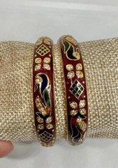 Vikki Carr Pair of Red Enamel Bangle Bracelets Certificate Of Authenticity