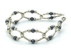 Vintage Silver Tone Korea Hematite Bead Bracelet 8″