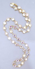 Vintage Aura Borealis Peacock Faceted Round Crystal Necklace Brilliant 35″ Long