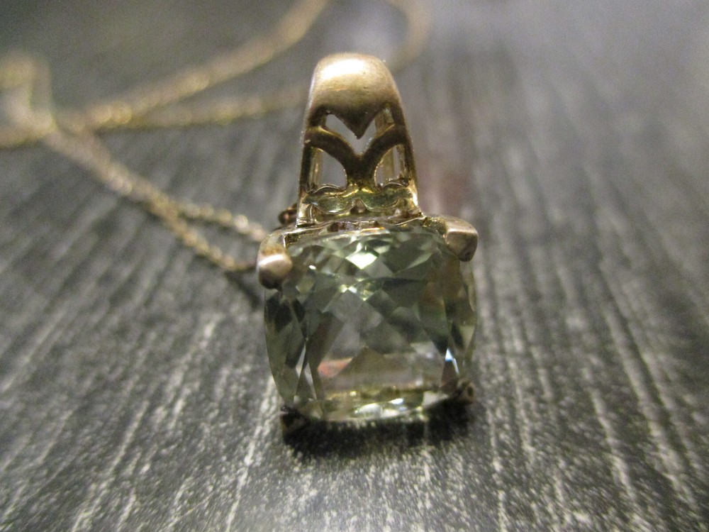 VTG Modern Thailand 925 Chain 17″ Necklace Pale Blue Stone Sterling Pendant