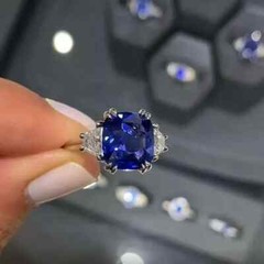 3Ct Cushion Sapphire & Lab Created Diamond Three-Stone 14K White Gold FN Ring