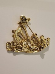 Lovely Vintage Gold Tone Woman Gardening Brooch with Rhinestone Flowers