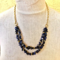 Lapis Necklace & Earring SET Lazuli Blue Natural Gravel Chip Gemstones