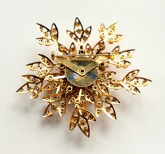HUGE Vintage AB Glass Rhinestone Snowflake Brooch Articulated Gold Tone 3.5in
