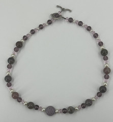 Natural Stone Necklace Green Purple Crystals Choker 17 Inch