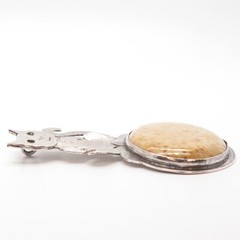 925 Sterling Silver Vintage Real Fossil Cat / Kitten & Turtle Pendant