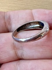VINTAGE BLUE SPINEL CABOCHON FLUSH SET GYPSY STYLE RING 925 STERLING SILVER