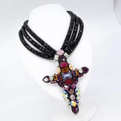 Hanna Bernhard, Haute Couture, Decorative Cross Necklace in Purple/Black