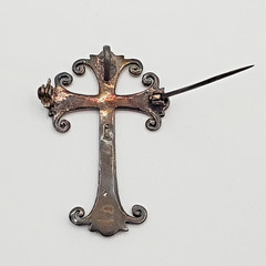 925 Marcasite Cross Brooch Pendant 1.75in Sterling Silver w Patina VTG FLAW
