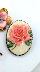 Vintage Flower Brooch Lot Rose Ladybug Enamel Floral Pins 4 Piece Collection