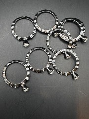 7 Pc Black Gunmetal Stackable Rhinestone Stretch Ring Set Statement Fashion