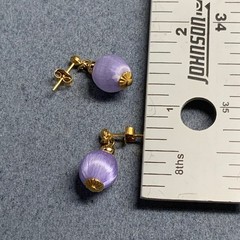 Satin Dangle Pierced Earrings .75 In Light Purple Beads Gold Fun Retro Vintage