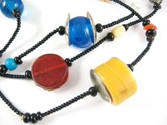 GLASS & STONE BEADED Vintage Necklace Metal Plastic Beads Back Seedbeads 38″