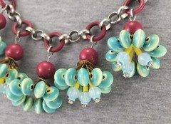 Fun Vintage Silver Tone Statement Necklace w/Ceramic Glass & Plastic Beads