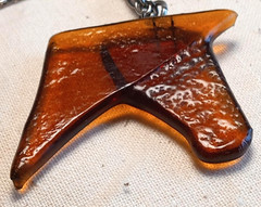 Vintage Modernist Amber Horse Pendant Necklace 23½” Abstract Lucite Acrylic