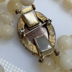 Vintage Mother of Pearl Cameo Clasp MOP Beaded Necklace Double Strand 8mm
