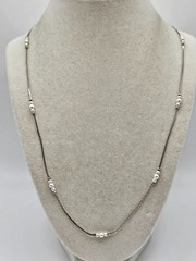 VINTAGE Dainty Silver Tone Faux Pearl Station Strand Necklace Korea