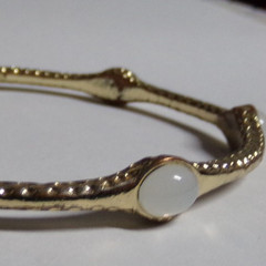 Vintage Moonstone Style Beads On Gold Tone Bangle Bracelet