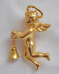 Vintage VERO Signed Gold Cherub Angel Brooch Pin with Dangling Bell 2″