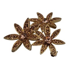 Liz Claiborne SIGNED LC Goldtone Flowers Rhinestone Brooch