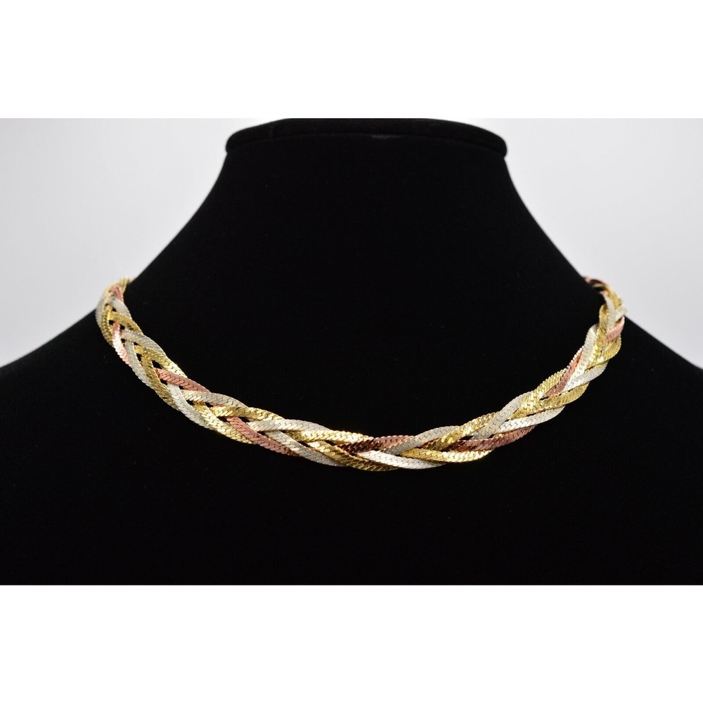 Vintage Multi-Chain Necklace Silver Gold Bronze Braided Chain NOS 1980s Bin3A