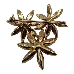 Liz Claiborne SIGNED LC Goldtone Flowers Rhinestone Brooch