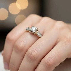 Art Deco Style Round Cut Lab Created Diamond 14k White Gold FN Engagement Ring