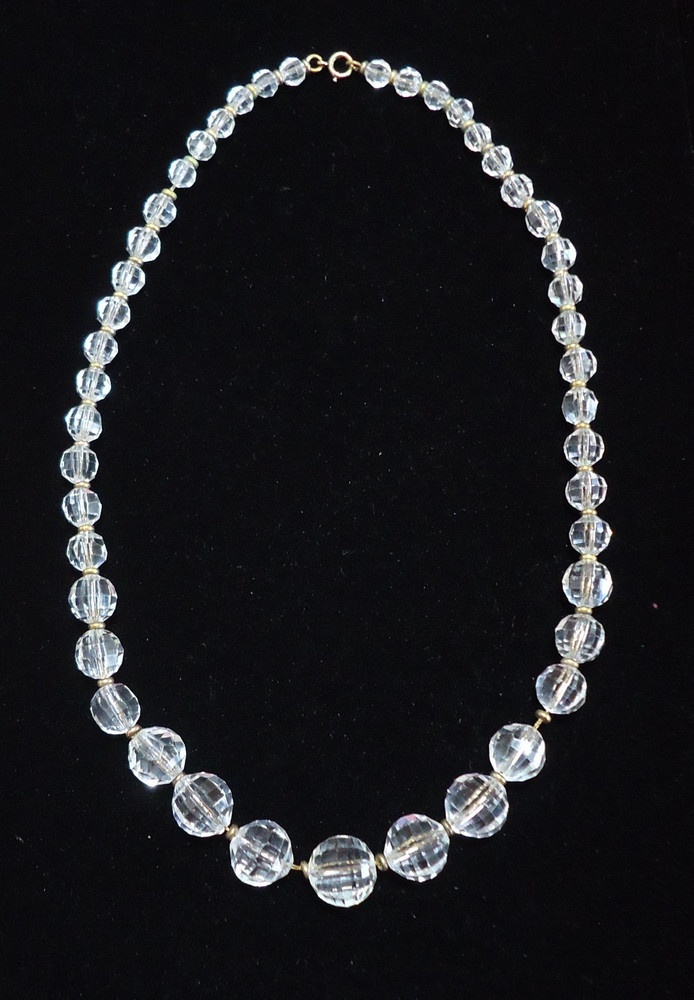 Antique Clear Faceted Crystal Chain Necklace 19″