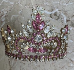 Vintage Pink & Clear Rhinestone PAGEANT CROWN – 5” Inside Diameter, 3 1/8” High