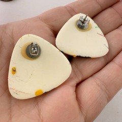 Vintage Multicolor Painted Funky Triangle Guitar Pick Plastic Post Earrings