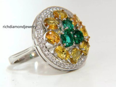 Amazing 5.22ctw Fancy Yellow Sapphires & Vivid Green Emeralds Cluster Women Ring