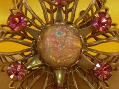 Faux Amethyst and Opal Brooch Vintage Costume Jewelry Pin Pinback Button