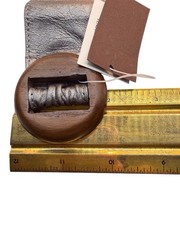 NOS Spiegel Leather Bracelet Belt Style Gray Mahogany Wood Buckle BOHO 70s A11