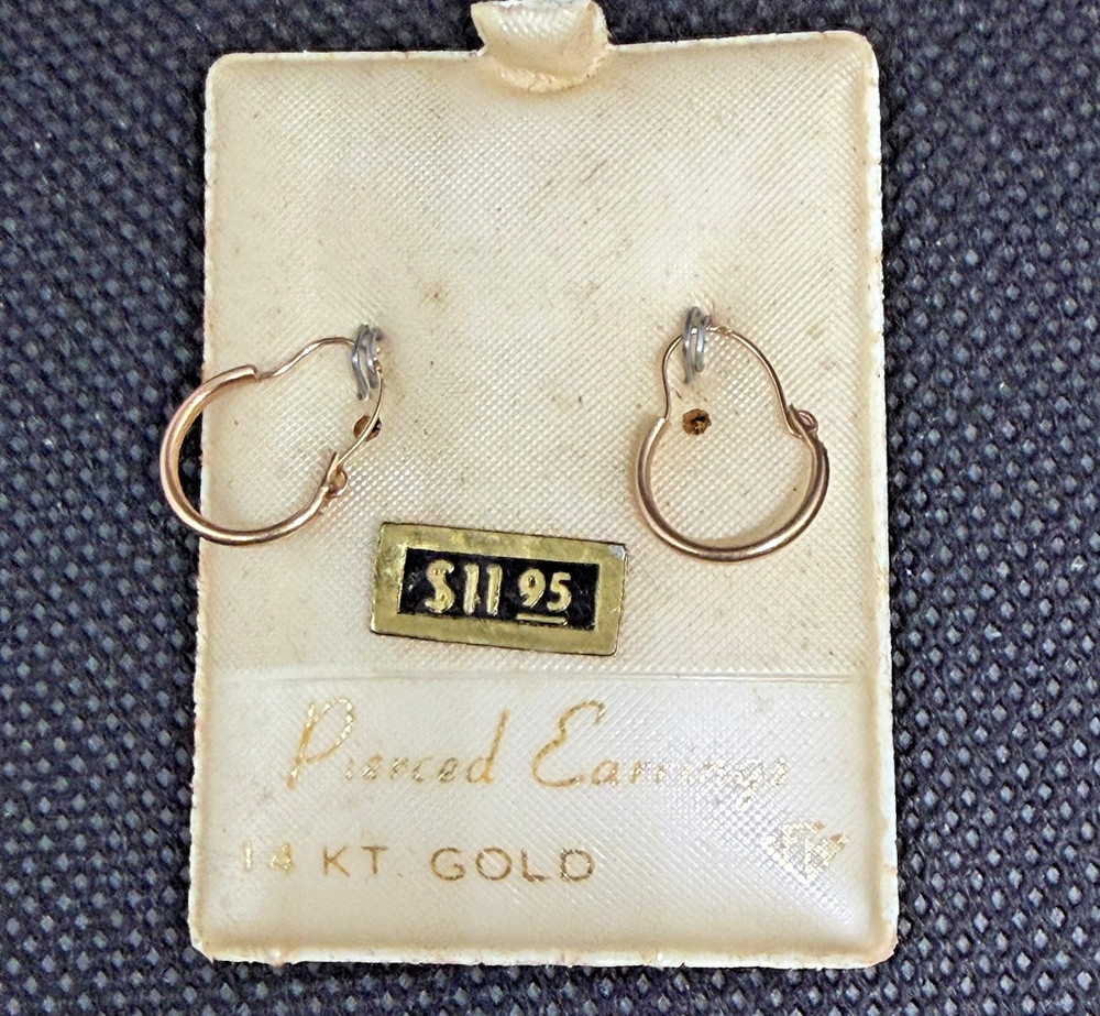 Vintage Stamped Solid 14kt Gold Hoop Earrings 0.37g New Old Stock!