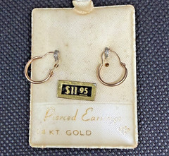 Vintage Stamped Solid 14kt Gold Hoop Earrings 0.37g New Old Stock!
