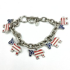 Vtg Cookie Lee Donkey Charm Bracelet 7–7.5″ Red White Blue Toggle VGC
