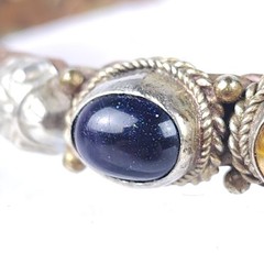 Vintage Braided Mixed Metals Bangle Bracelet Blue Goldstone Tiger Eye Stone Cuff