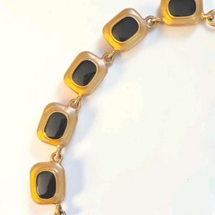 VINTAGE ERWIN PEARL GOLD-TONE BLACK ENAMEL CHOKER NECKLACE