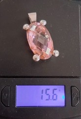 Vtg Faceted Pink Topaz Quartz Statement Ring & Pendant Set Sz 8 Sterling Silver