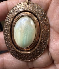 Vtg Genuine Copper Pendant Victorian Gothic Revival Moonglow Lucite Cabochon