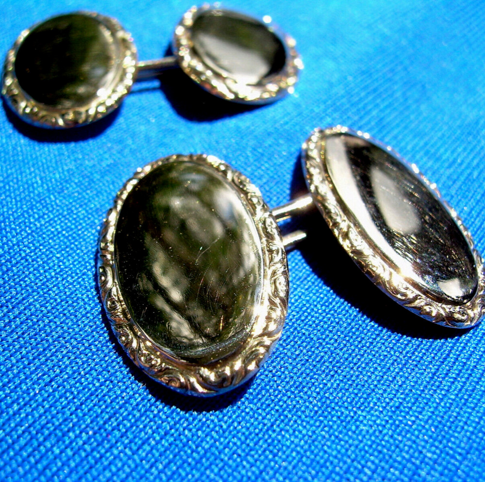 Original Antique Art Deco SOLID 14K GOLD Cuff Links Vintage Hand Engraved Design