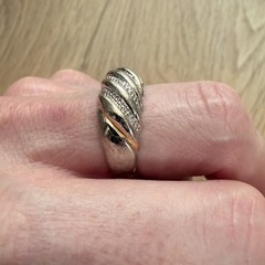 Vintage Sterling Silver 14K Gold Croissant Dome Ring Twisted Band Engraved