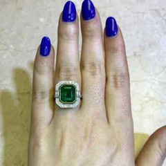 4.00Ct Art Deco Style Lab-Created Emerald Handcrafted Halo Solid 925 Silver Ring