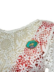 Vintage HERMÈS Cloisonné Enamel Fan-Shaped Brooch with Spotted Panther/Cheetah