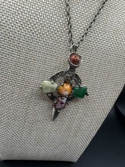 VTG Celtic Scottish Cross Pendant Necklace Multicolor Glass Stones 22″ inch